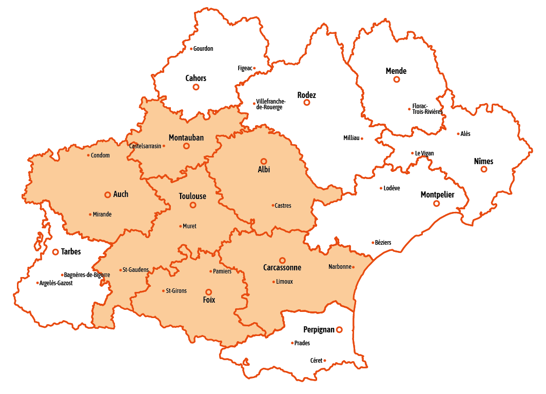 Carte géographique du Lauragais montrant notre zone d'intervention